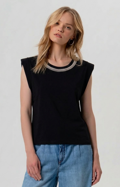 CANOTTA TOP OVER STRASS NERA Fracomina