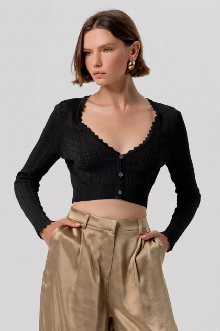 CARDIGAN CROP TRAFORATO NERO Fracomina
