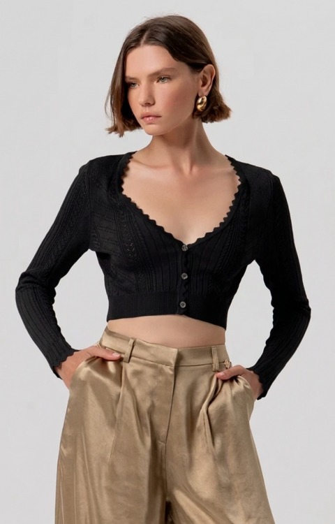 CARDIGAN CROP TRAFORATO NERO Fracomina