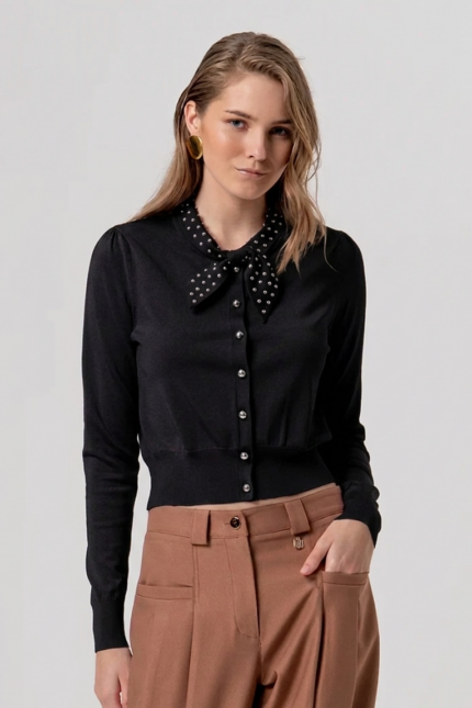CARDIGAN NERO CON BORCHIE Fracomina