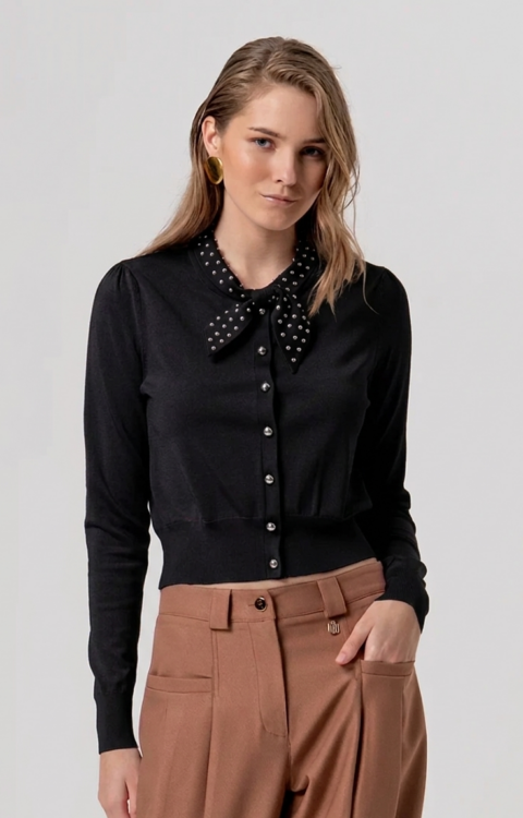 CARDIGAN NERO CON BORCHIE Fracomina