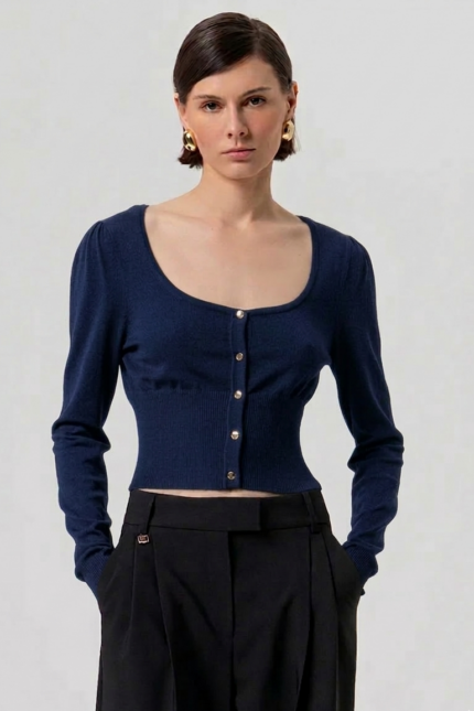 CARDIGAN CROP SCOLLO A CUORE BLU Fracomina