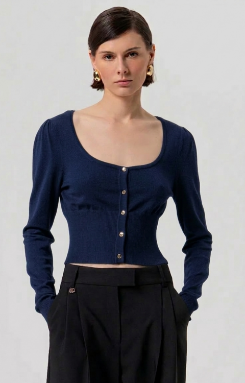 CARDIGAN CROP SCOLLO A CUORE BLU Fracomina