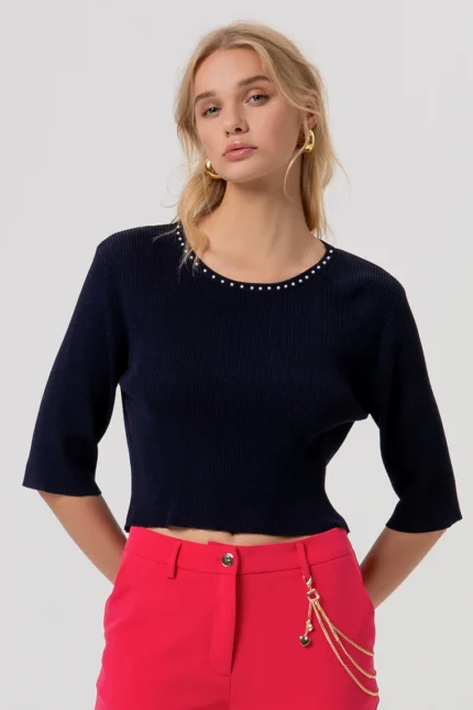 MAGLIA CROP BLU Fracomina