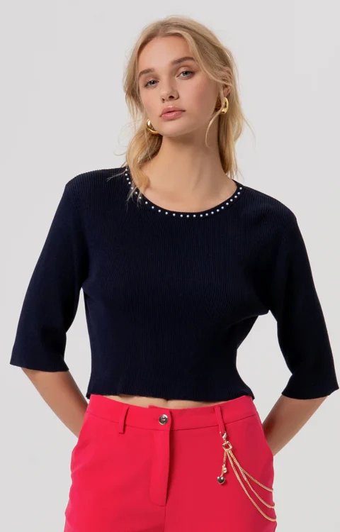 MAGLIA CROP BLU Fracomina