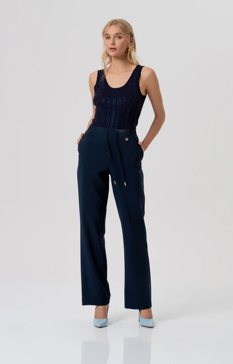 PANTALONE MORBIDO CON COULISSE BLU Fracomina