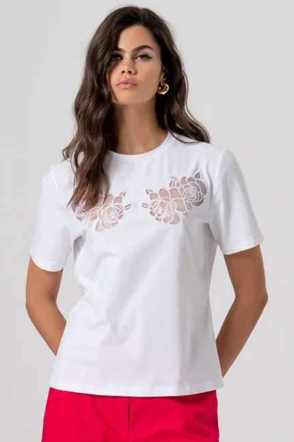 T-SHIRT BIANCA RICAMI Fracomina