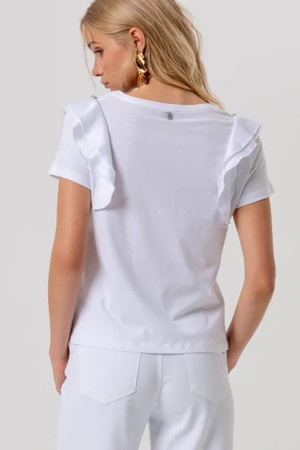 T-SHIRT BIANCA VOLANT E STRASS Fracomina
