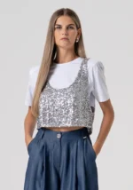 T-SHIRT CROP E TOP PAILLETTES Fracomina