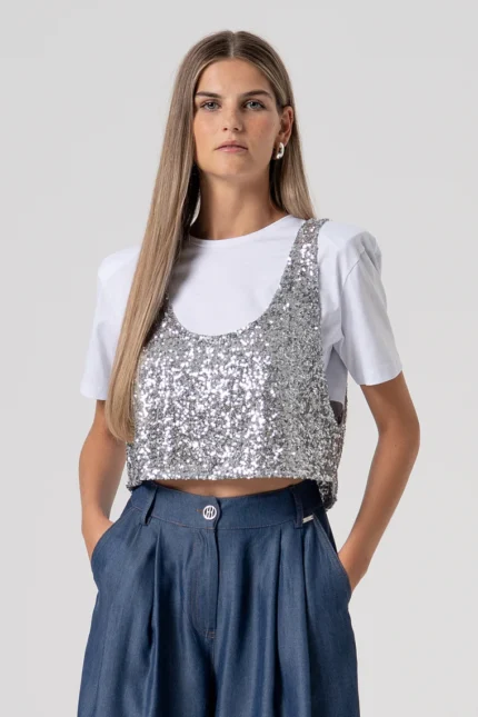 T-SHIRT CROP E TOP PAILLETTES Fracomina