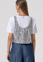 T-SHIRT CROP E TOP PAILLETTES Fracomina