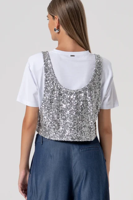 T-SHIRT CROP E TOP PAILLETTES Fracomina