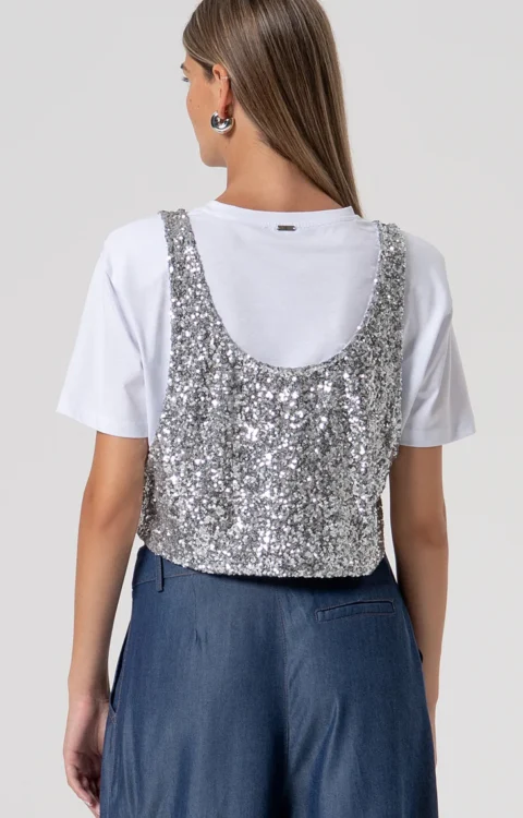 T-SHIRT CROP E TOP PAILLETTES Fracomina