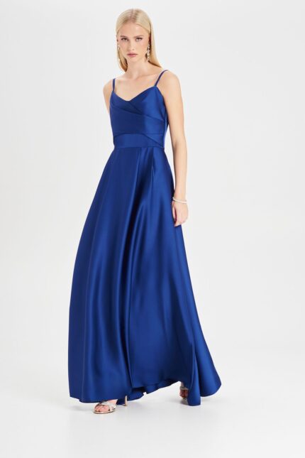 ABITO LUNGO IN RASO BLU NAVY Rinascimento