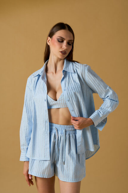 CAMICIA GESSATA AZZURRA STRASS No Secrets