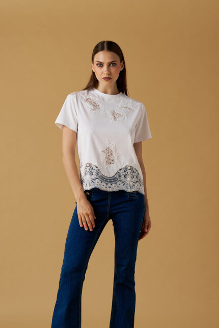 T-SHIRT BIANCA INSERTI PIZZO No Secrets