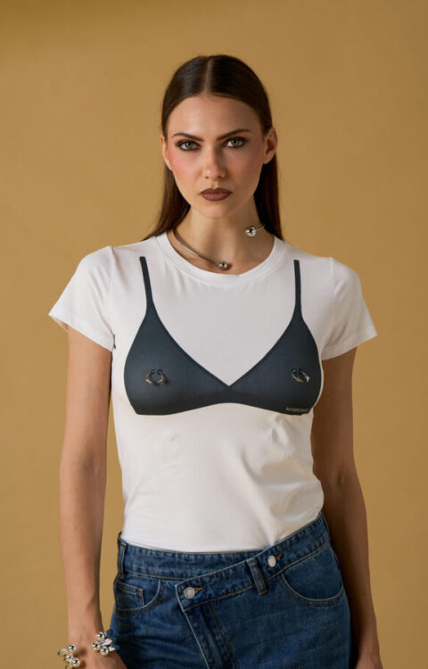 T-SHIRT BIANCA REGGISENO PIERCING No Secrets
